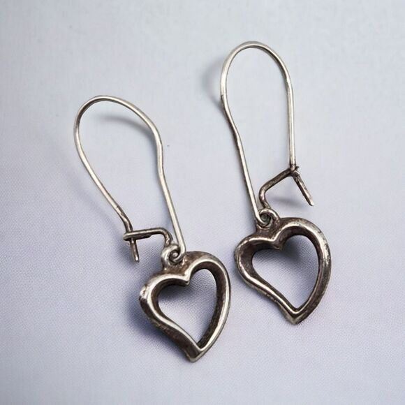 Sterling 925 Open Heart Earring 1" Minimalist Dainty Coquette Clean Girl Chic - Picture 1 of 9